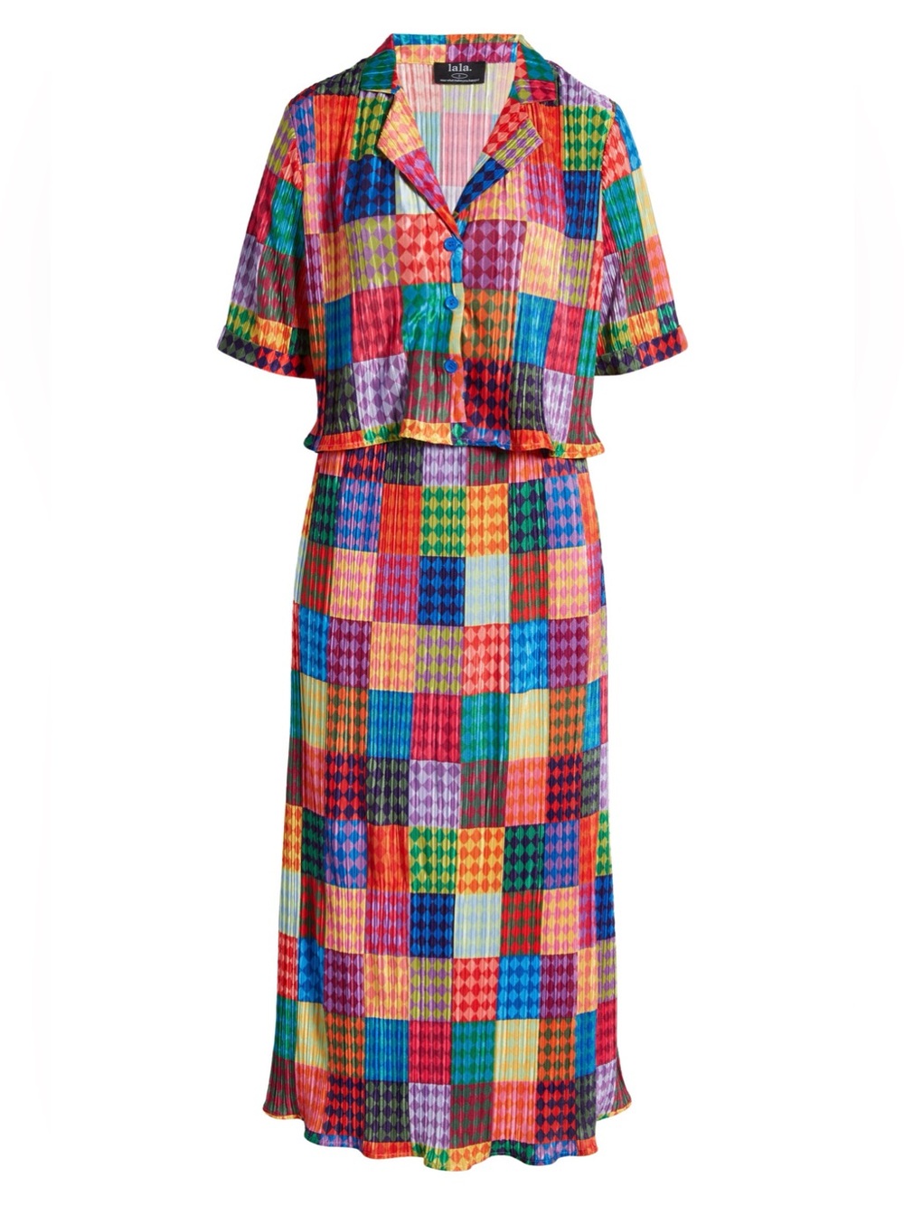 Dressed In LaLa Est La Vie Plissé Button-Up Shirt & Skirt Set Size 2XL Patchwork